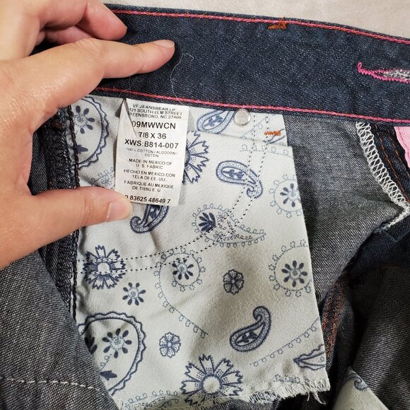 Wrangler Premium Patch Jeans Womens Low Rise Wide Leg Dark Wash Tall L36 - Picture 6 of 14